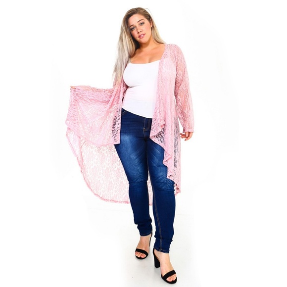 Rose Pink Long Elegant Lace Cardigan - Picture 3 of 7